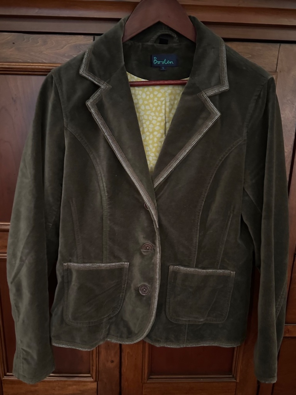 Boden Women's Brown 3-Button Velvet Lined Blazer Jacket Pockets Size 16 M/L NWOT